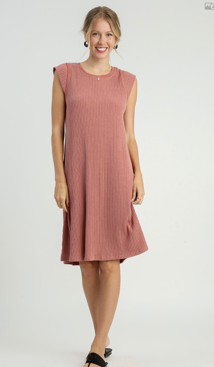 Umgee W Ribbed Midi Dress ROSE CLAY