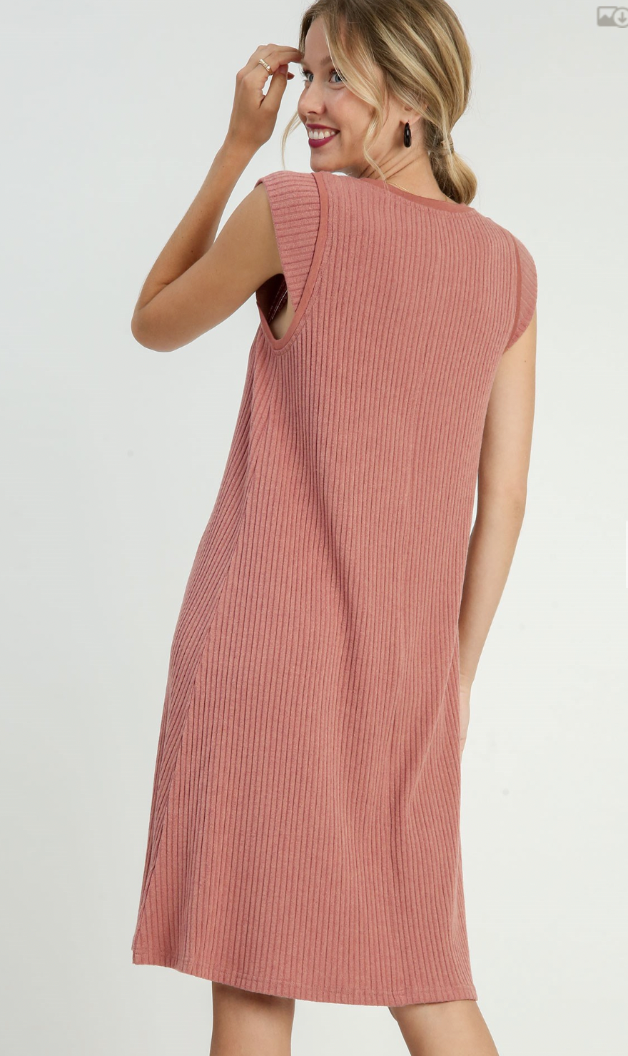 Umgee W Ribbed Midi Dress ROSE CLAY