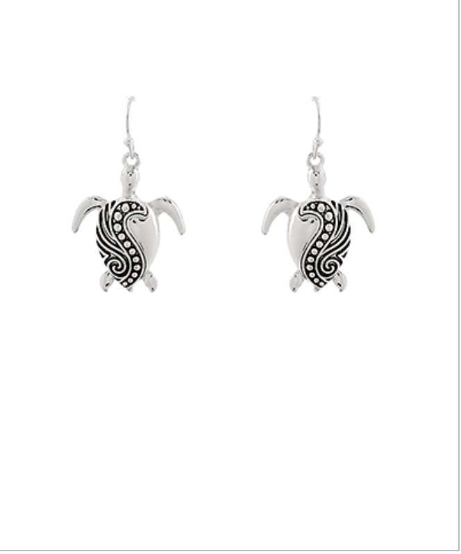 Golden Stella Turtle Engraved Earrings SILVER
