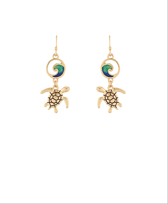 Golden Stella  Turtle Blue Wave Earrings GOLD