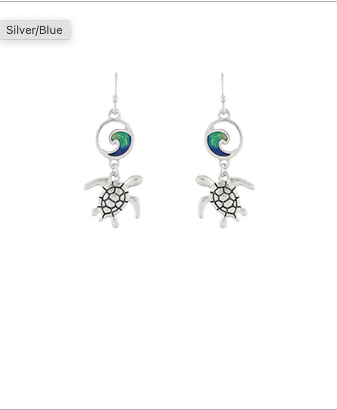 Golden Stella Turtle Blue Wave Earrings SILVER