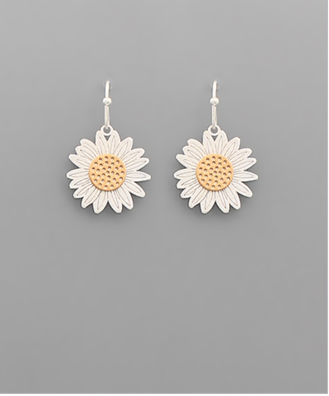 Golden Stella Scratched Sunflower Earrings GOLD