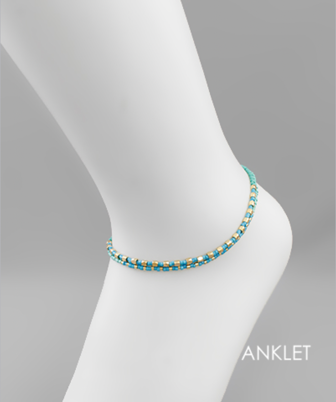 Golden Stella 2 Bead Row Anklet TURQUOISE