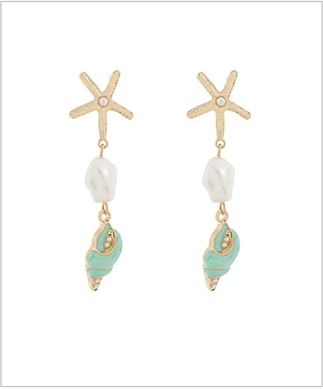 Golden Stella Starfish Link Earrings GOLD/MINT