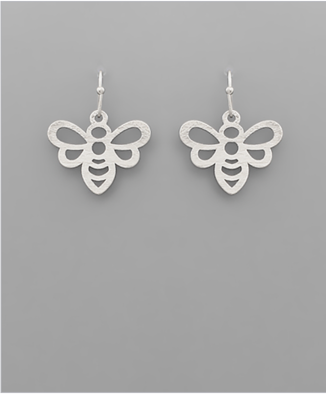 Golden Stella Scratched Bee Earrings SILVER
