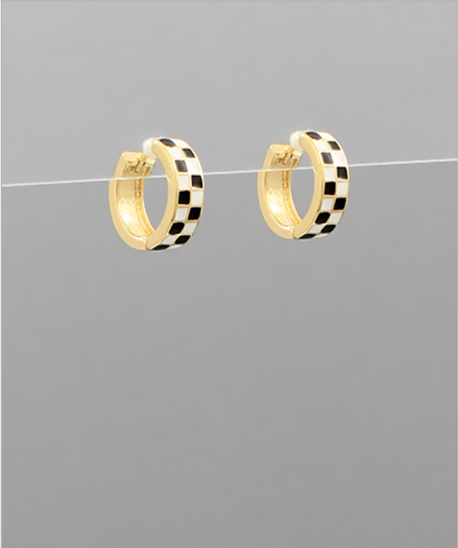 Golden Stella Checker Huggie Hoops BLACK/GOLD