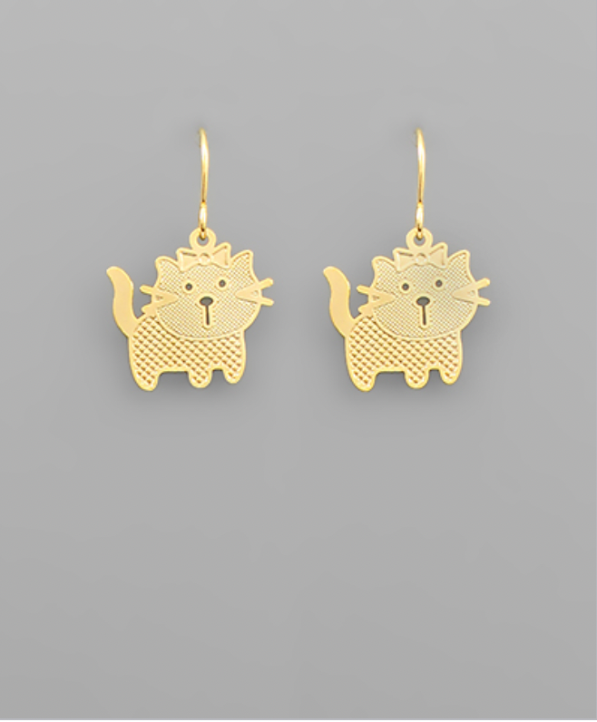 Golden Stella Scratched Cat with Bow Earrings GOLD