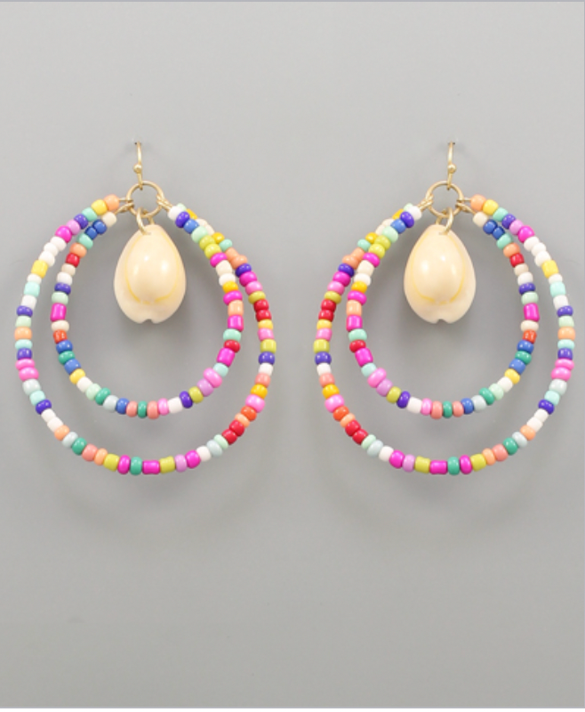 Golden Stella Rubber Bead and Shell Hoops MULTI