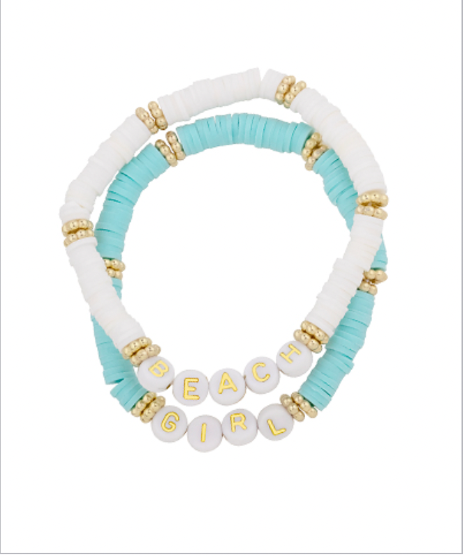 Golden Stella Rubber Bead BEACH GIRL Anklet MINT / WHT