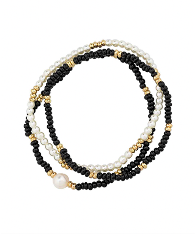 Golden Stella Seed Bead Pearl Anklet BLACK