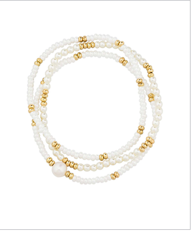 Golden Stella Seed Beads Pearl Set WHITE