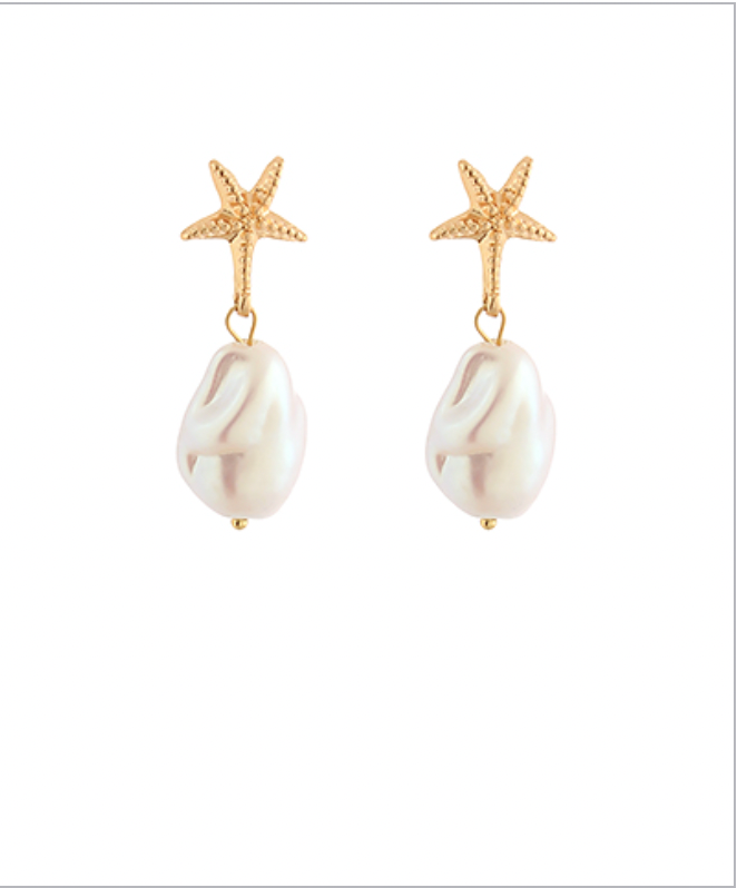 Golden Stella Starfish Pearl Dangle Earrings GOLD
