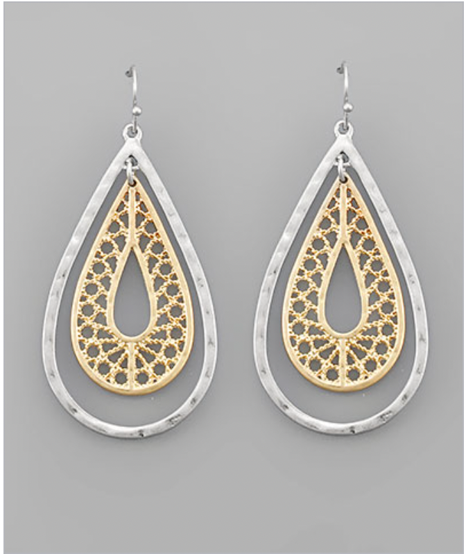 Golden Stella Tear Drop Metal Earrings WORN SILVER