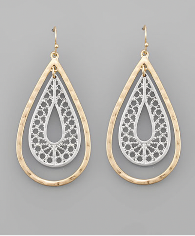 Golden Stella Tear Drop Metal Earrings WORN GOLD