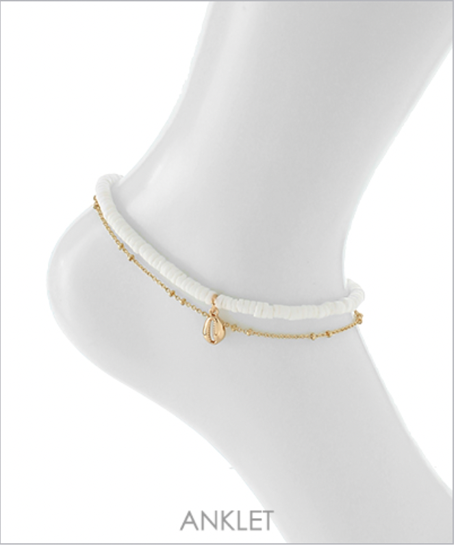 Golden Stella Puka Shell Anklet WHITE/GOLD