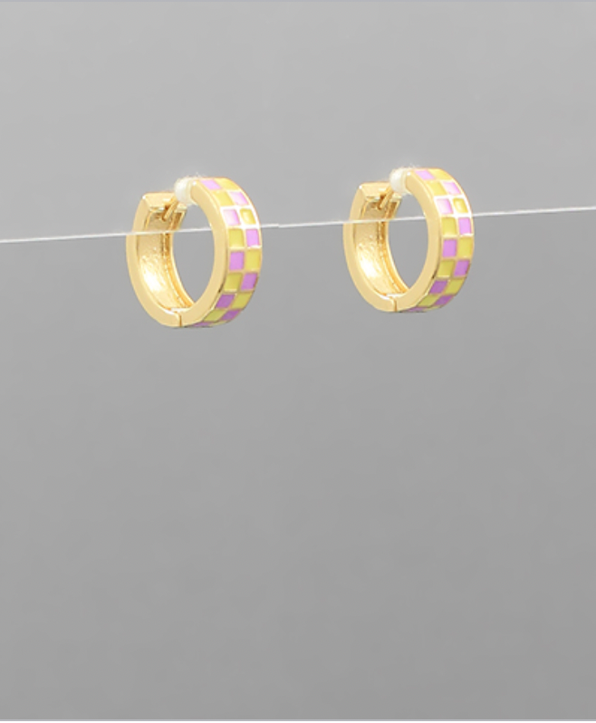 Golden Stella Checker Huggie Hoops LAVENDER/GOLD