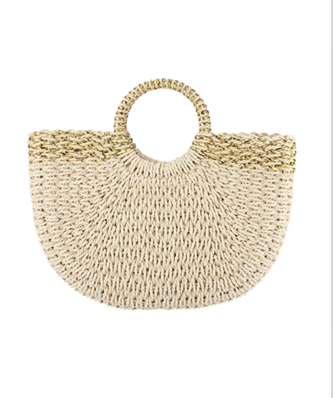 Golden Stella Straw Tote BEIGE/GOLD