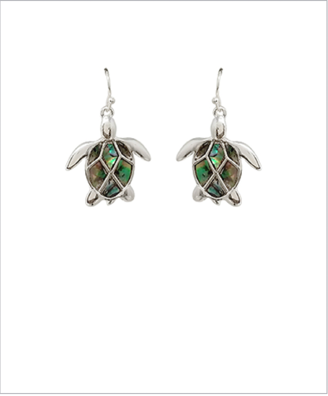 Golden Stella Abalone Turtle Drop Earrings RHODIUM