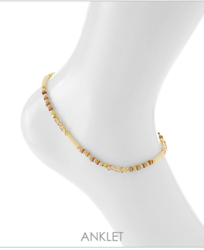 Golden Stella Heishi Mixed Bead Anklet NATURAL
