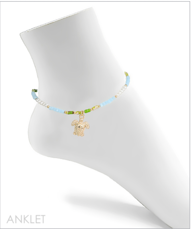 Golden Stella Turtle Charm Anklet GREEN/GOLD