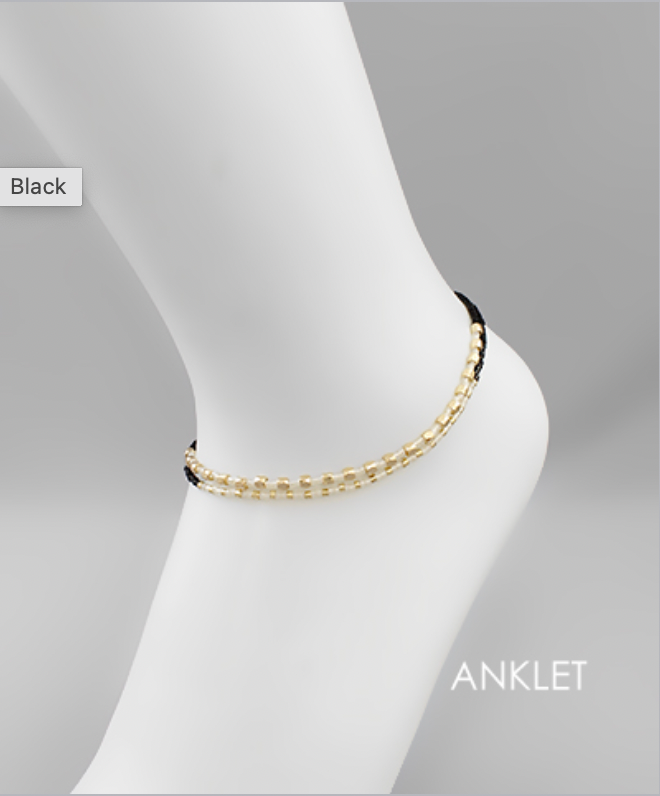 Golden Stella 2 Bead Row Anklet BLACK
