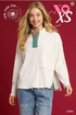 Umgee W Mock Neck Contrast Half Zip Pullover ECRU