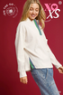 Umgee W Mock Neck Contrast Half Zip Pullover ECRU