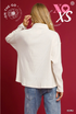 Umgee W Mock Neck Contrast Half Zip Pullover ECRU