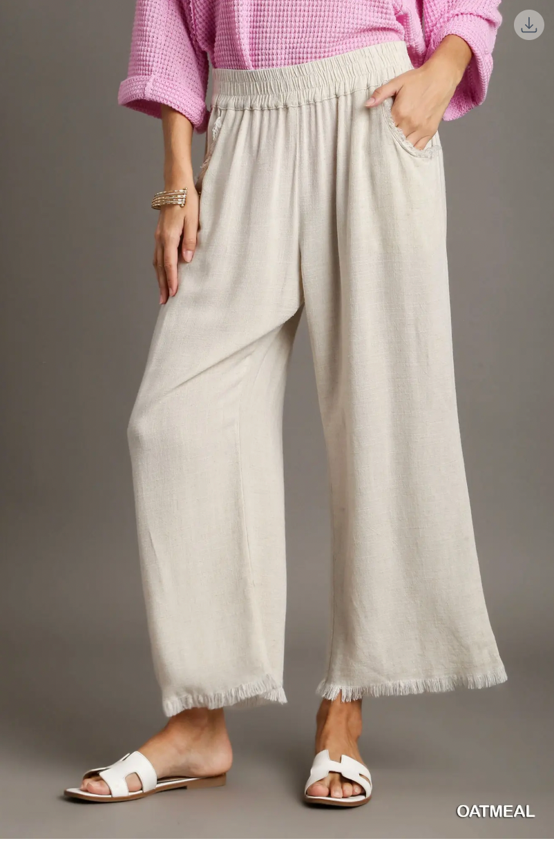 Umgee W Linen Fray Pant OATMEAL