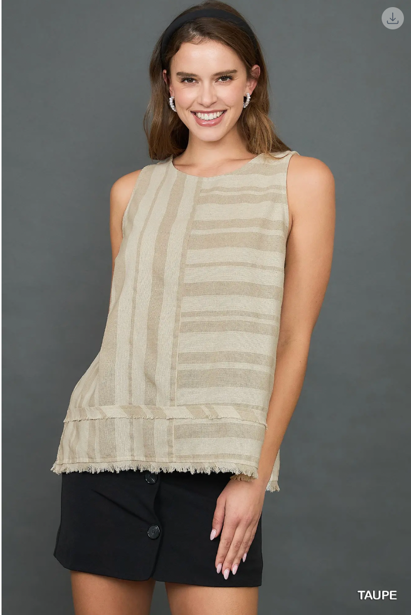 Umgee W Striped Sleeveless Top TAUPE