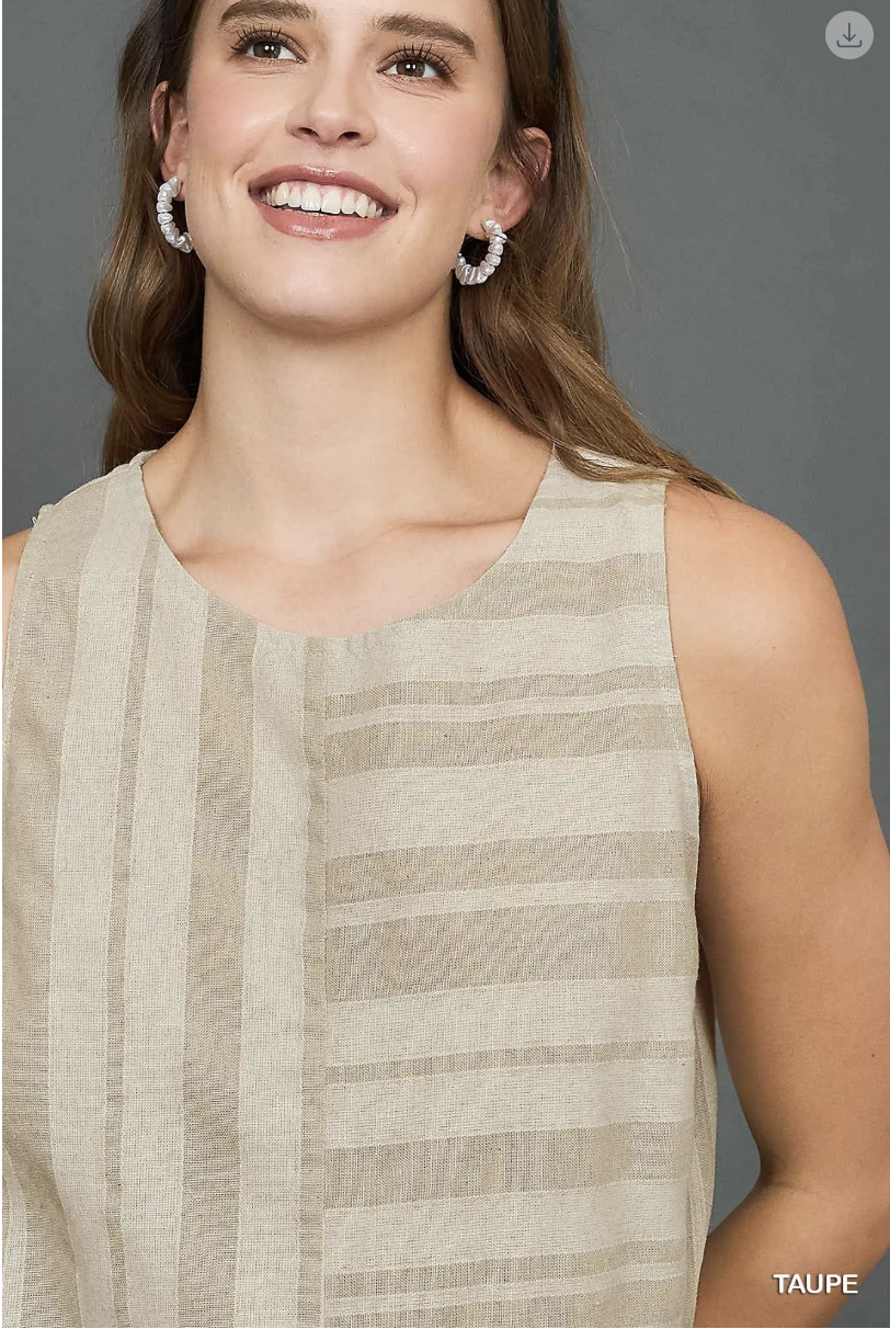 Umgee W Striped Sleeveless Top TAUPE