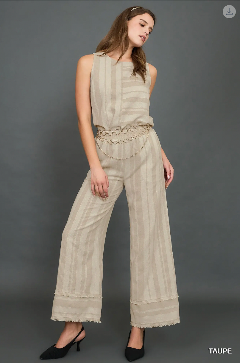 Umgee W Striped Sleeveless Top TAUPE