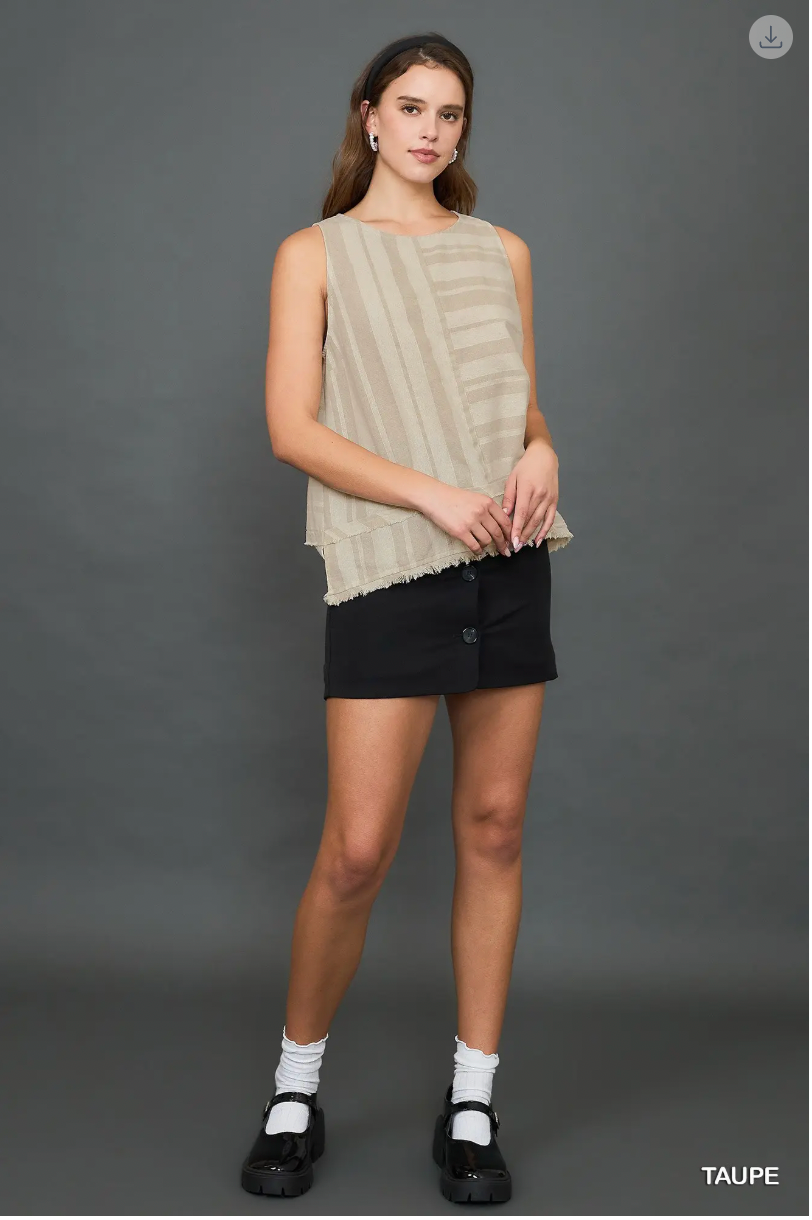 Umgee W Striped Sleeveless Top TAUPE