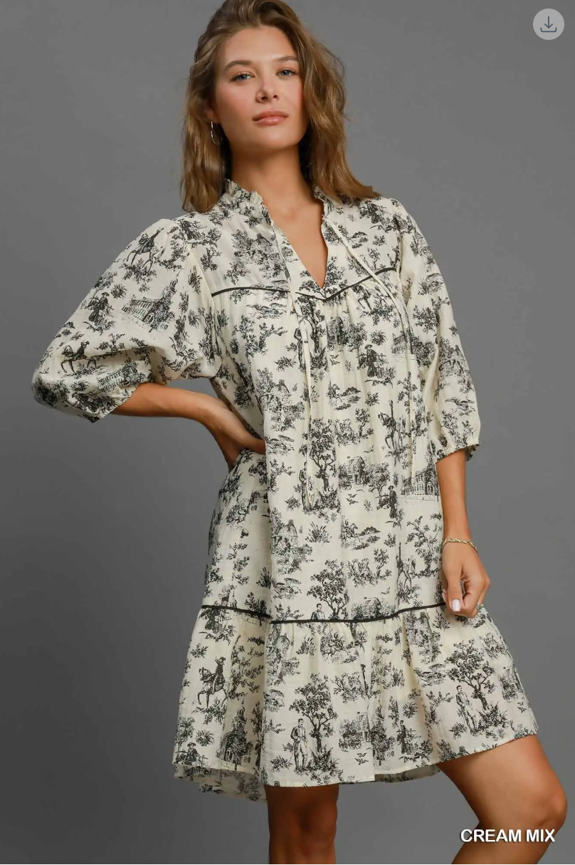 Umgee W Landscape Print Mini Dress CREAM MIX