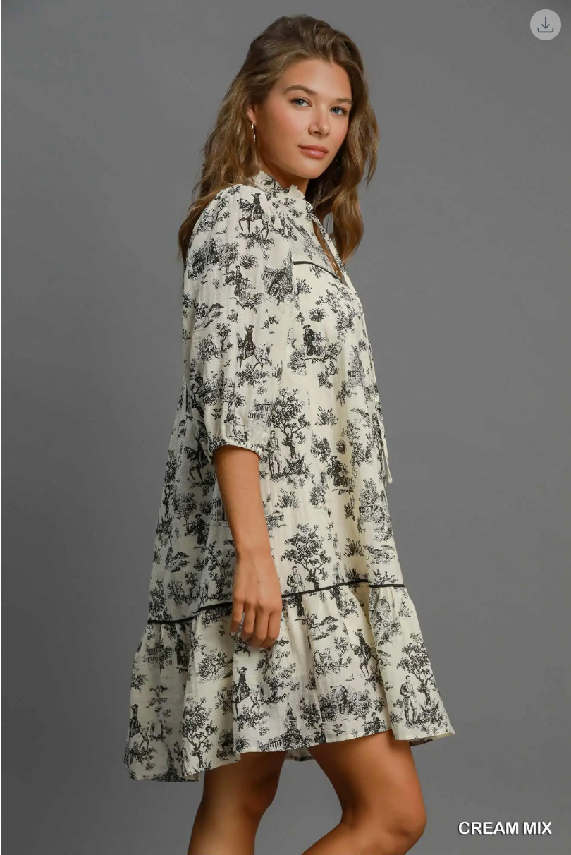 Umgee W Landscape Print Mini Dress CREAM MIX