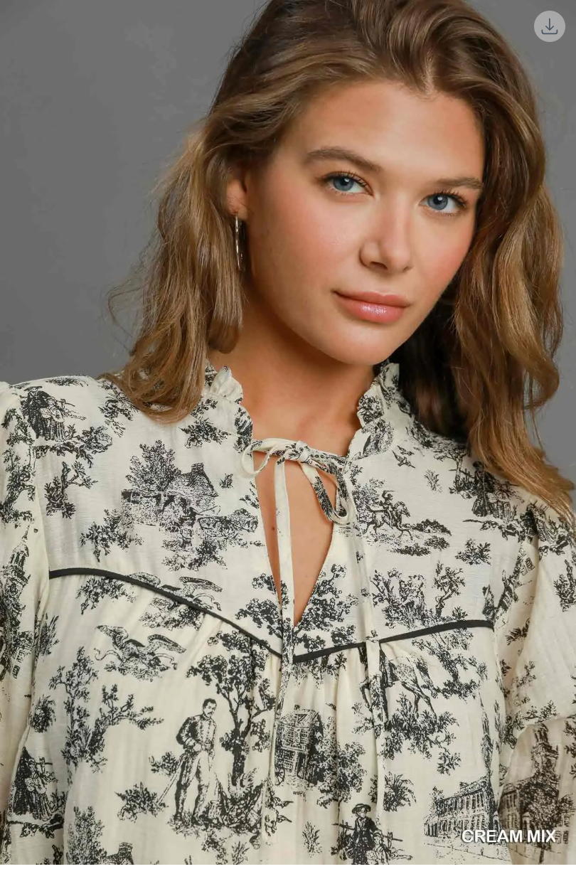 Umgee W Landscape Print Mini Dress CREAM MIX
