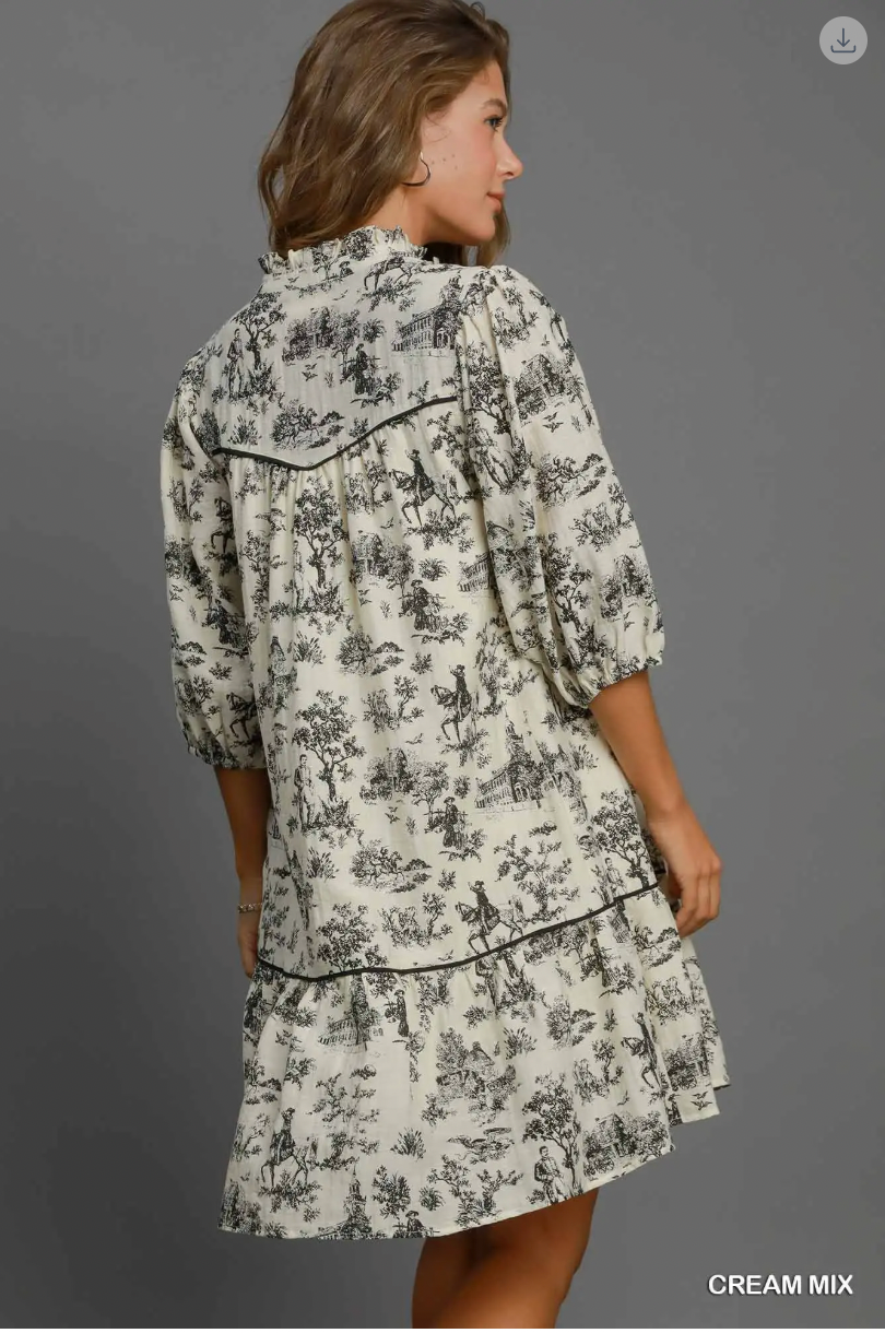 Umgee W Landscape Print Mini Dress CREAM MIX