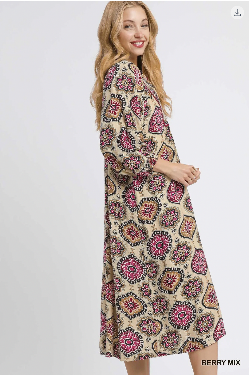 Umgee Collared Midi Dress BERRY MIX