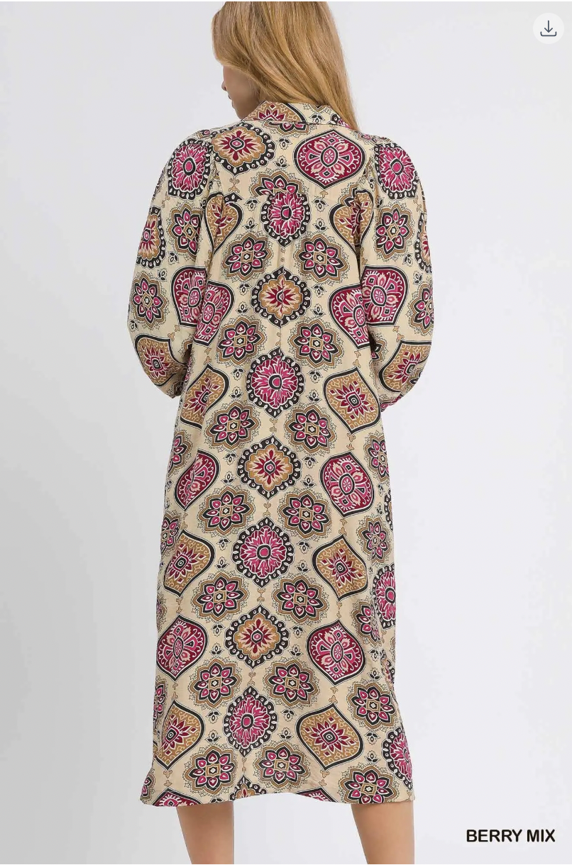Umgee Collared Midi Dress BERRY MIX