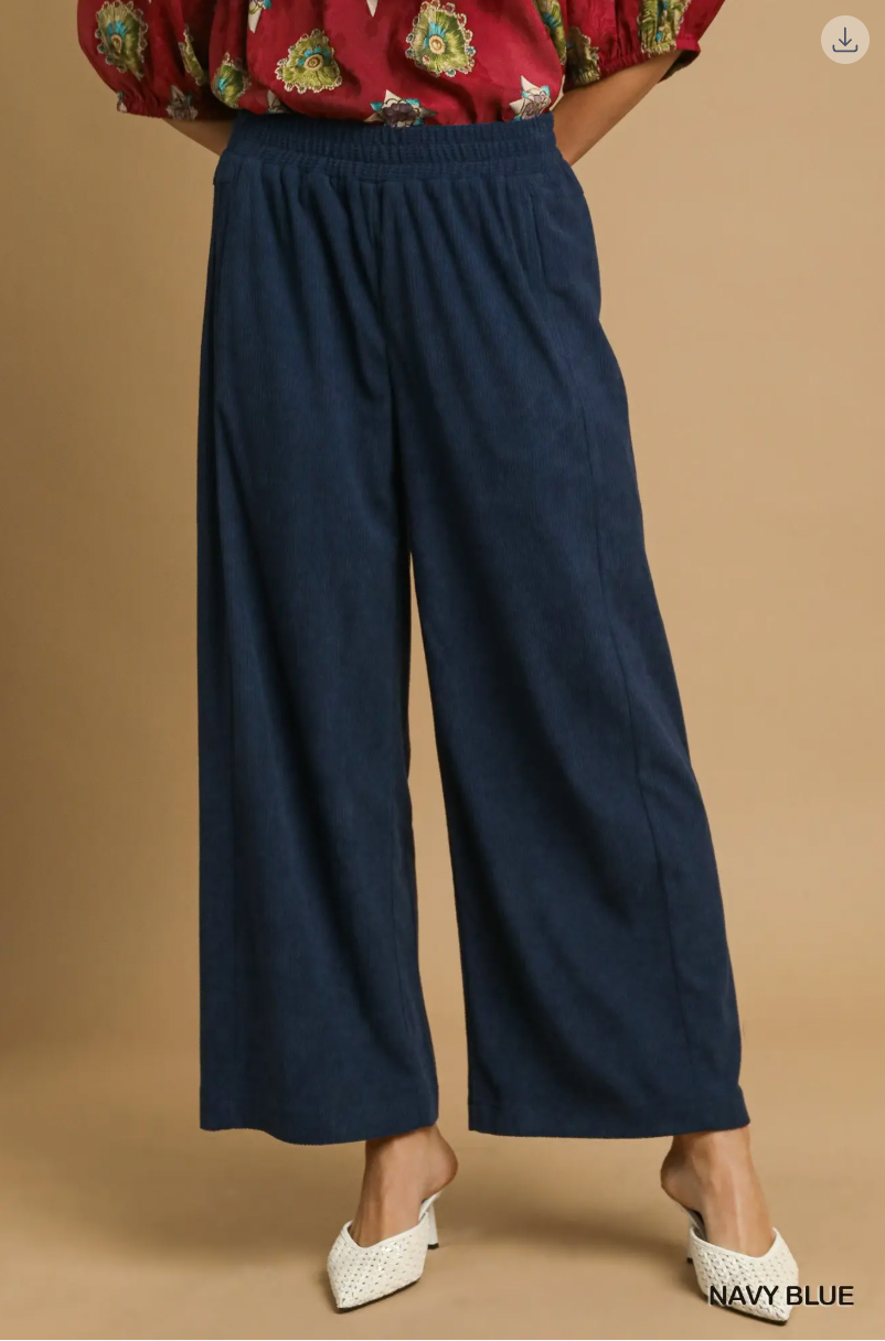 Umgee W Corduroy Wide Leg Pants NAVY