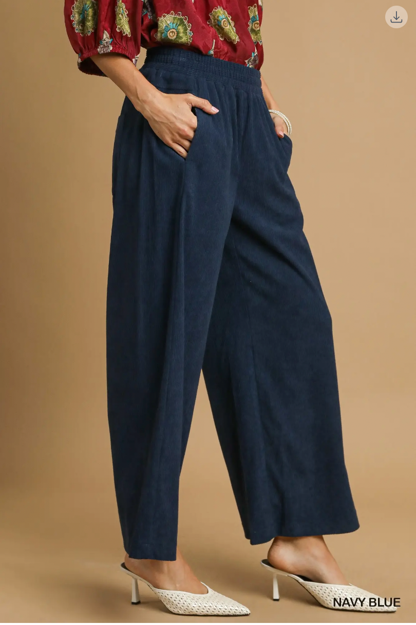 Umgee W Corduroy Wide Leg Pants NAVY