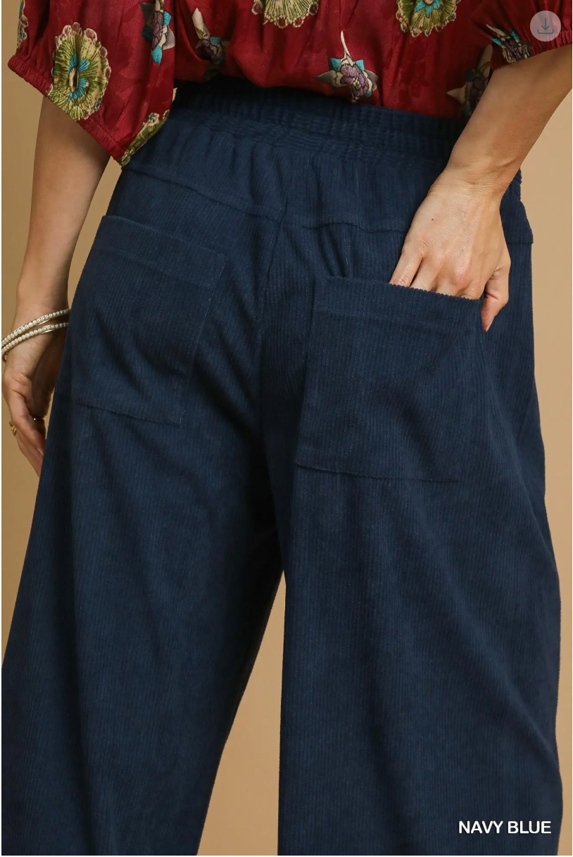 Umgee W Corduroy Wide Leg Pants NAVY