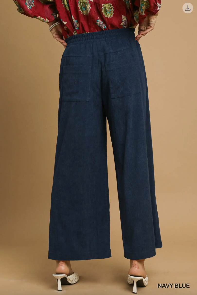 Umgee W Corduroy Wide Leg Pants NAVY