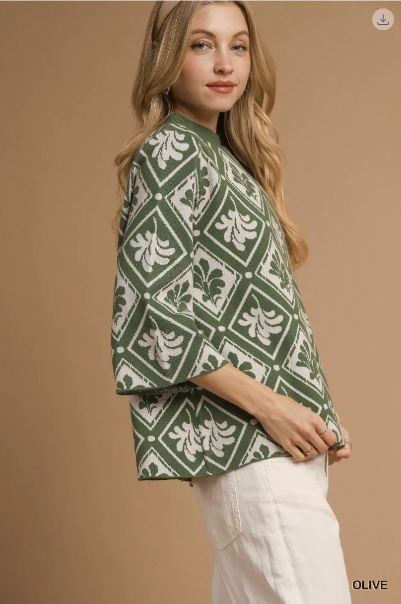 Umgee W Abstract Mock Neck Sweater OLIVE