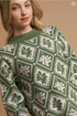 Umgee W Abstract Mock Neck Sweater OLIVE