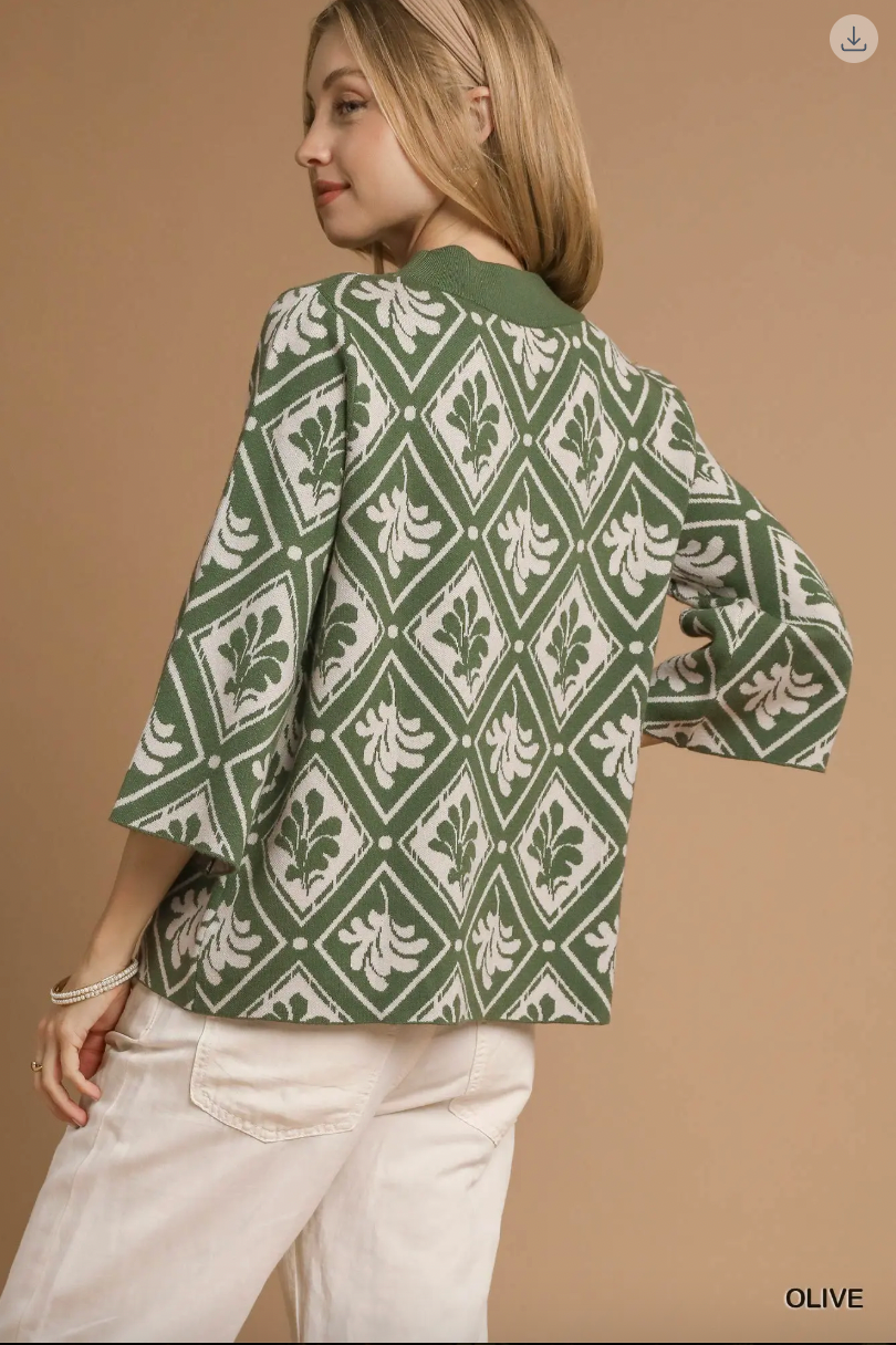 Umgee W Abstract Mock Neck Sweater OLIVE