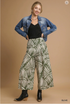 Umgee W Pleated Printed Pants OLIVE