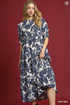 Umgee W Leaf Print Midi Dress NAVY MIX