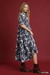 Umgee W Leaf Print Midi Dress NAVY MIX