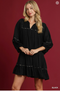 Umgee W Smocked Tiered Dress BLACK